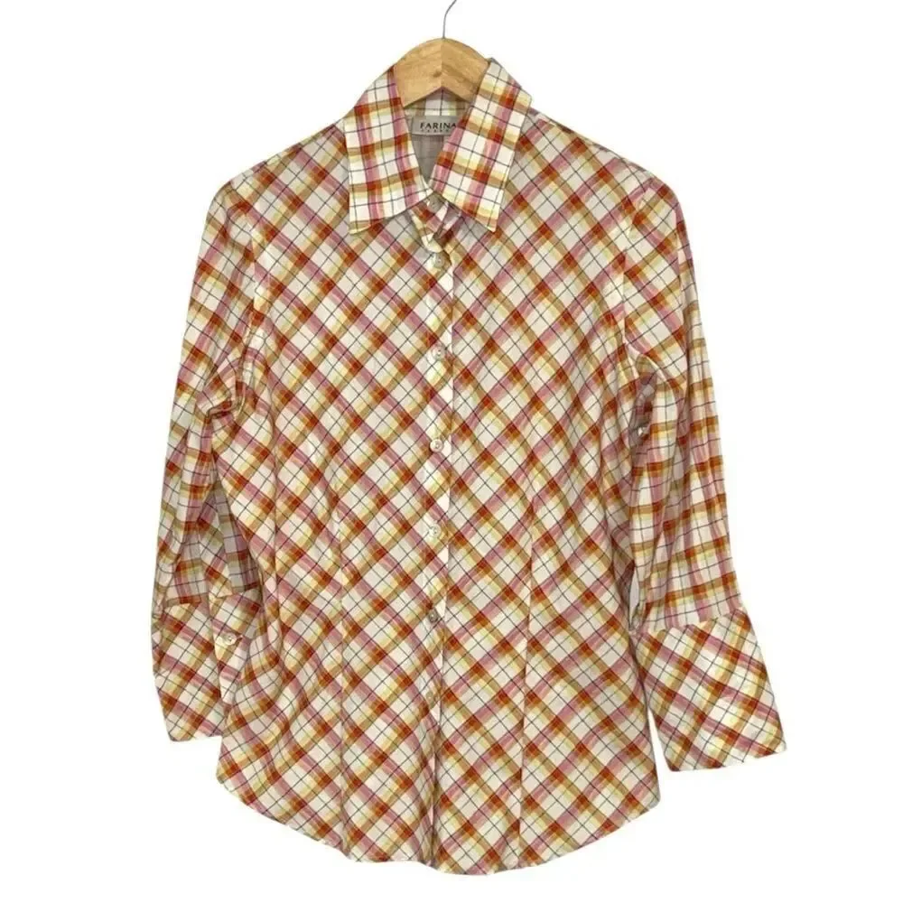 Farinaz Taghavi Orange & Yellow Plaid Button-Up Shirt, 10